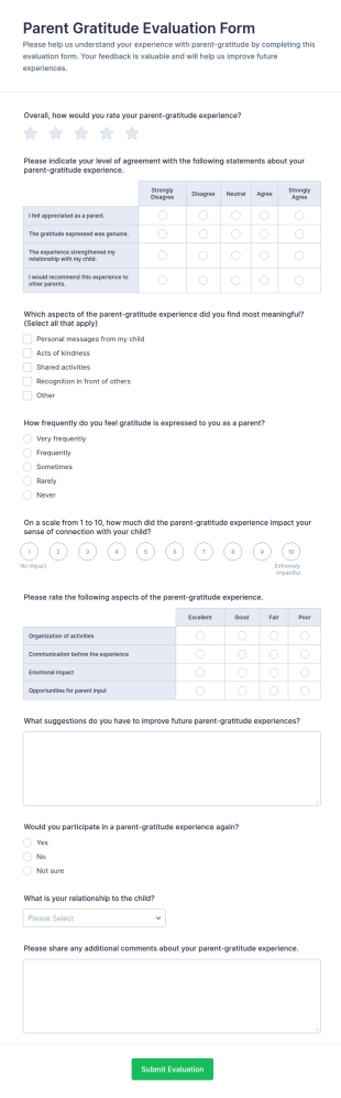 Parent Gratitude Evaluation Form Template