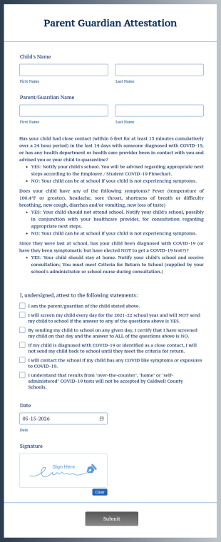 Parent Guardian Attestation Form Template
