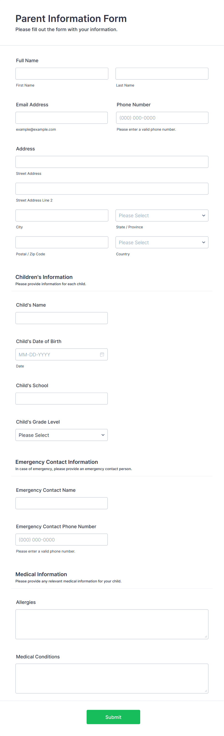 Parent Information Form Template | Jotform