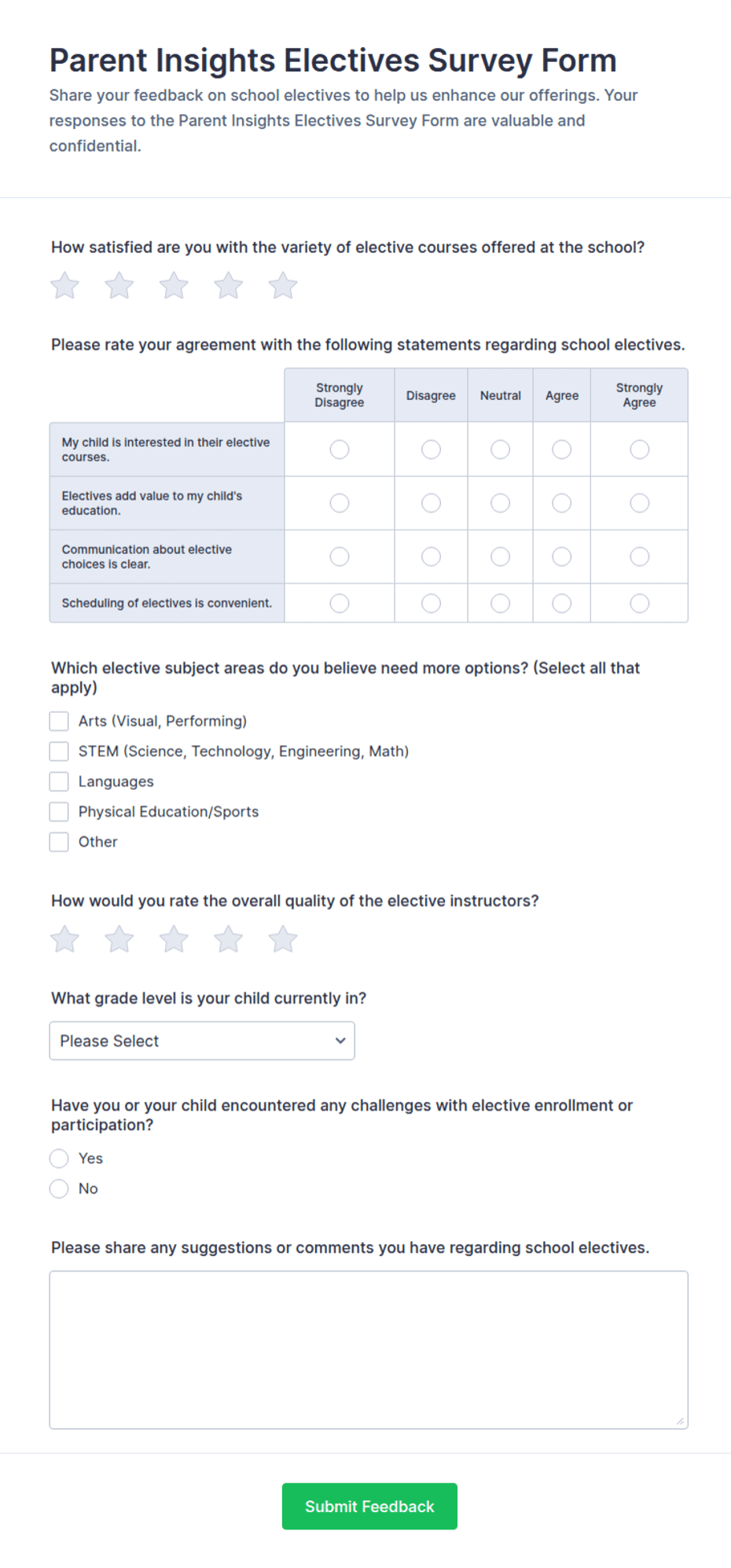 Parent Insights Electives Survey Form Template | Jotform