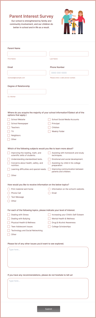 Parent Interest Survey Form Template