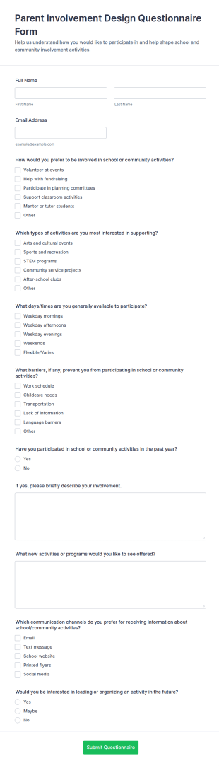Parent Involvement Design Questionnaire Form Template