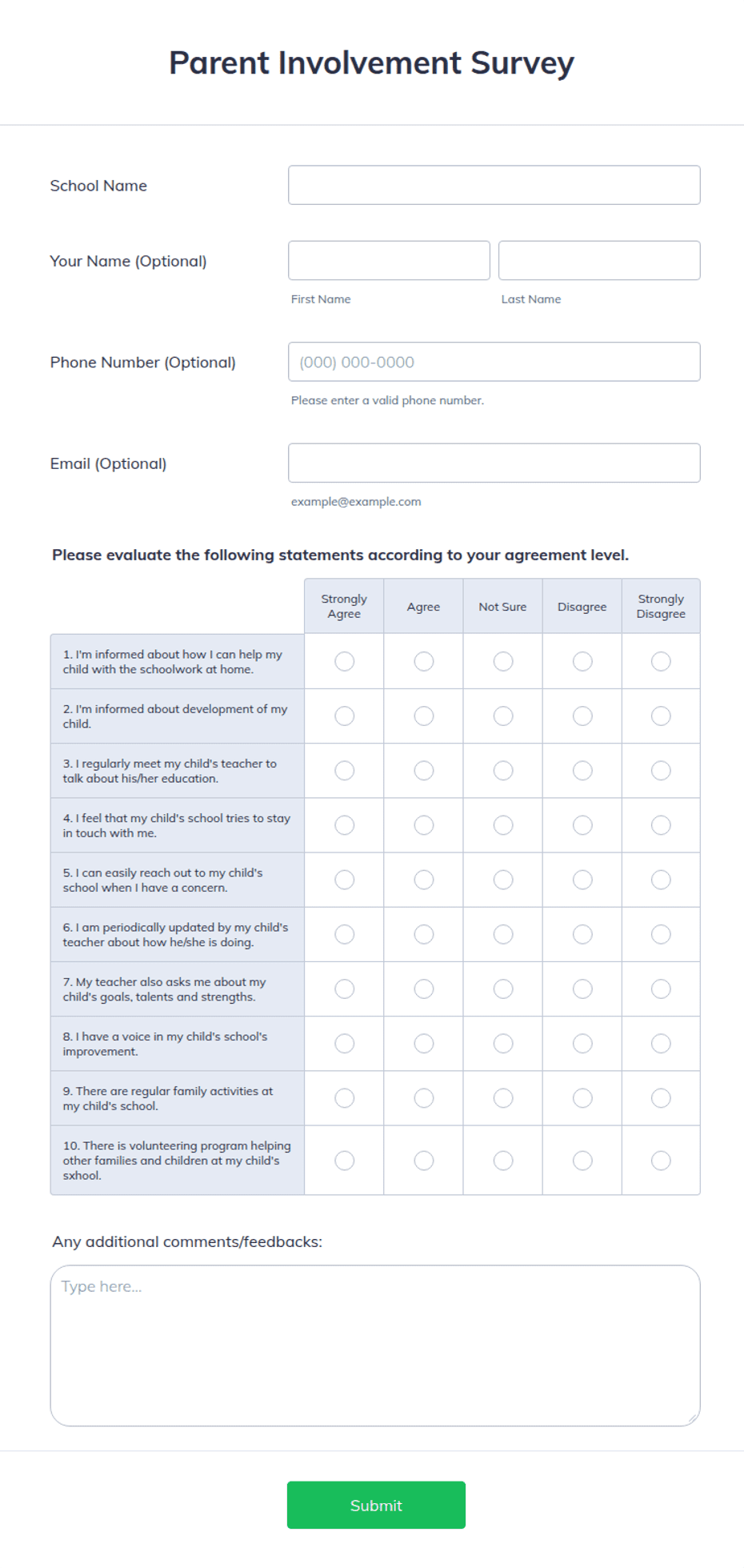 Parent Involvement Survey Form Template | Jotform