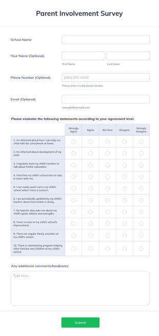 Parent Involvement Survey Form Template