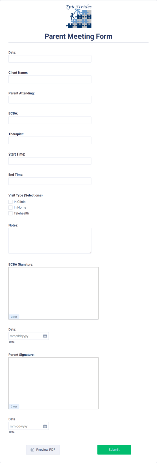 Parent Meeting Form Template