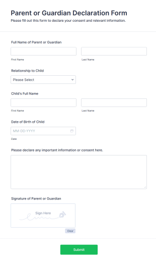 Parent Or Guardian Declaration Form Template