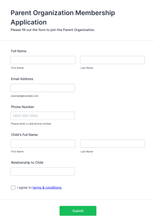 Parent Organization Membership Application Form Template