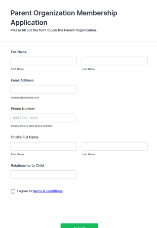 Parent Organization Membership Application Form Template