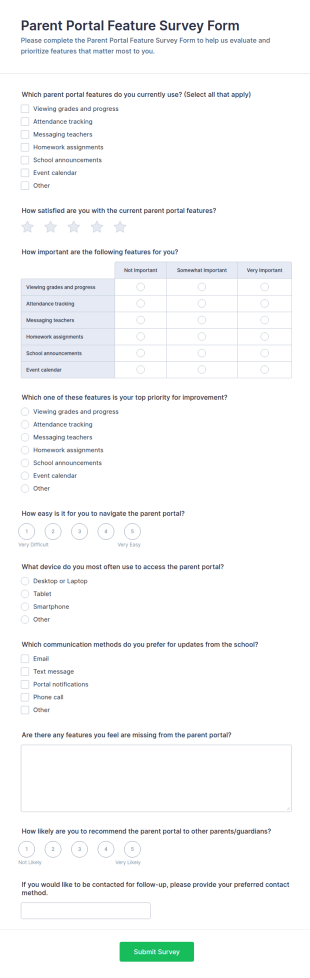 Parent Portal Feature Survey Form Template