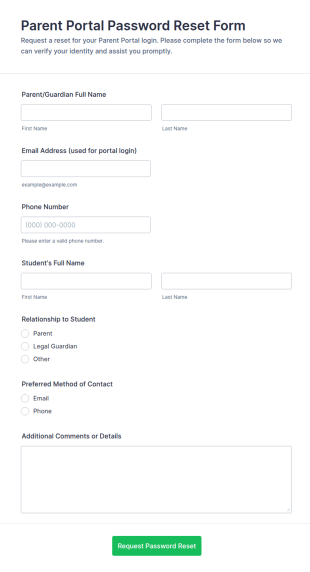 Parent Portal Password Reset Form Template
