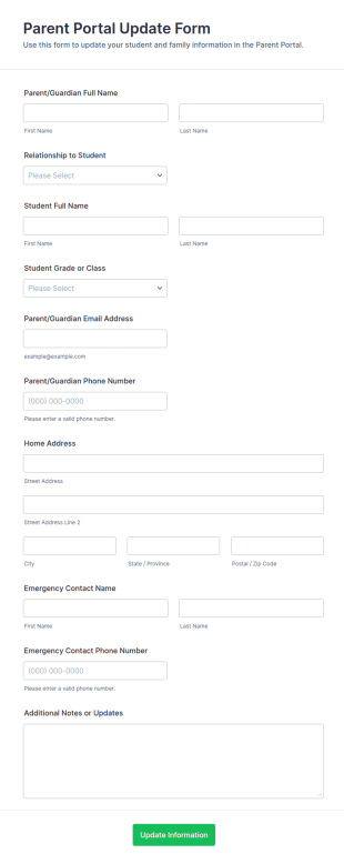 Parent Portal Update Form Template