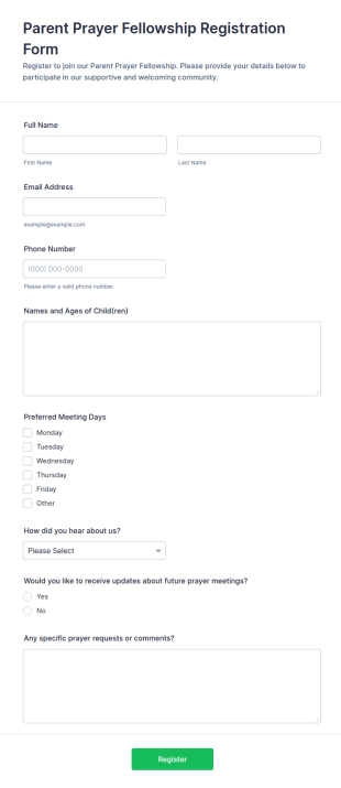 Parent Prayer Fellowship Registration Form Template