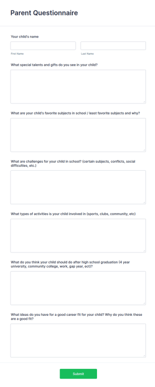 Parent Insight Questionnaire Form Template