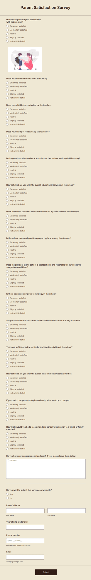Parent Satisfaction Survey Form Template