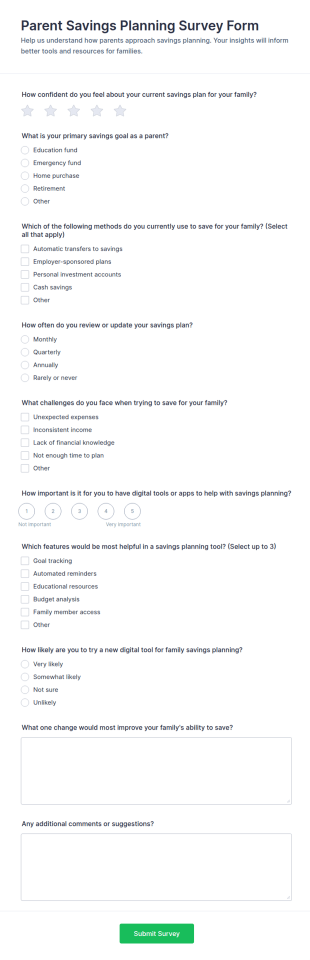 Parent Savings Planning Survey Form Template