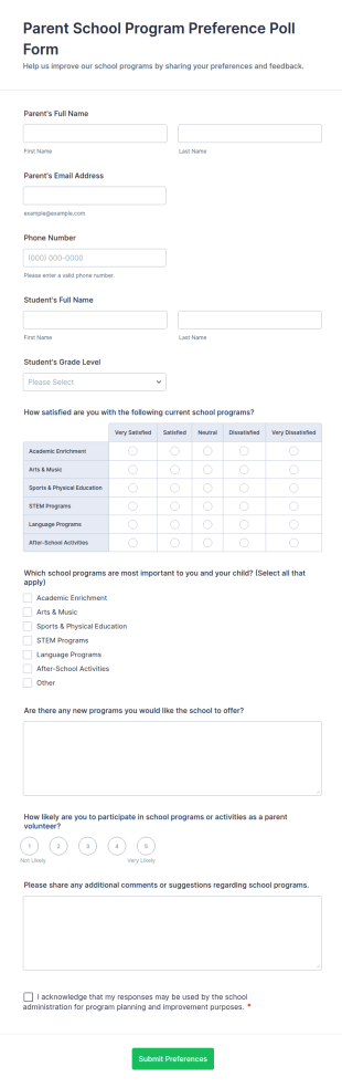 Parent School Program Preference Poll Form Template