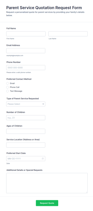 Parent Service Quotation Request Form Template