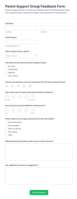 Parent Support Group Feedback Form Template