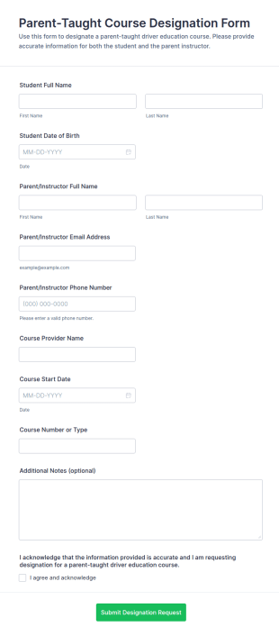Parent Taught Course Designation Form Template