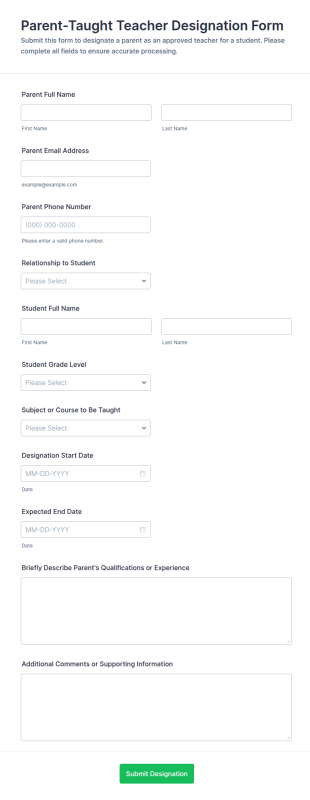 Parent Taught Teacher Designation Form Template