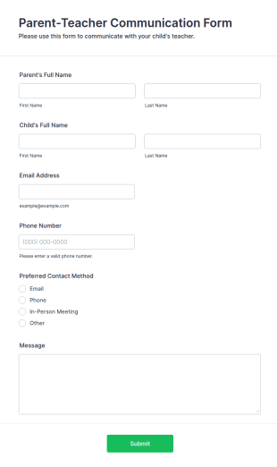 Parent Teacher Communication Form Template