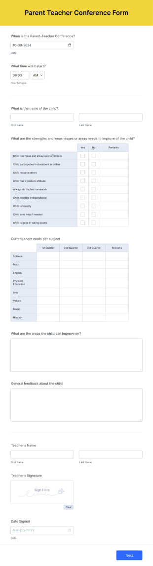 Parent Teacher Conference Form Template