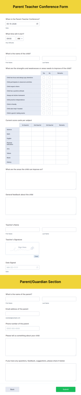 Parent Teacher Conference Form Template