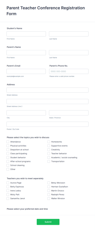 Parent Teacher Conference Registration Form Template
