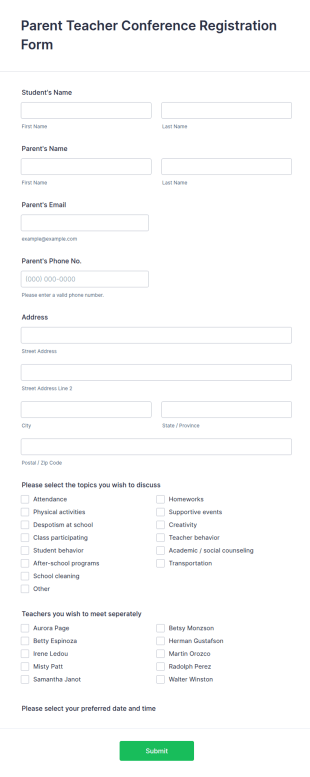 Parent Teacher Conference Registration Form Template
