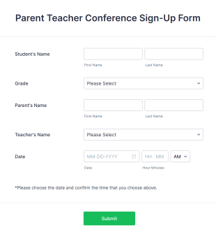 Parent Teacher Conference Sign Up Form Template