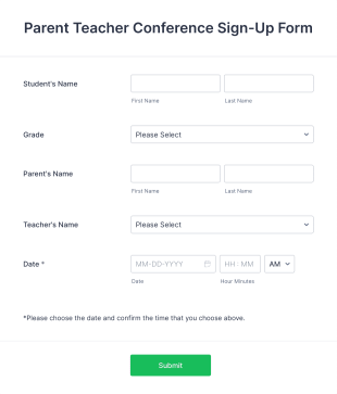 Parent Teacher Conference Sign Up Form Template
