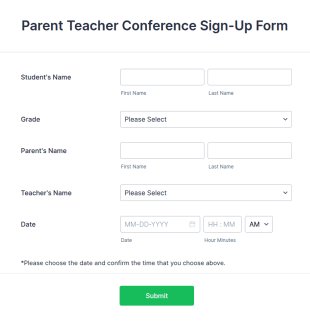 Parent Teacher Conference Sign Up Form Template