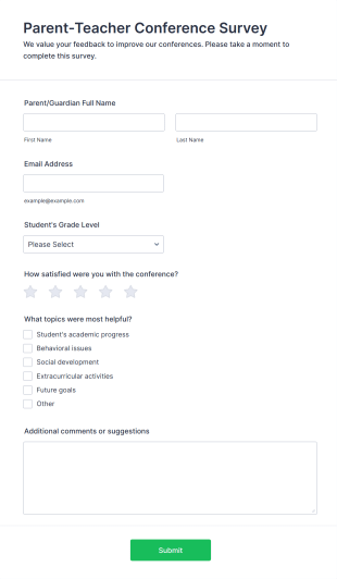 Parent Teacher Conference Survey Form Template