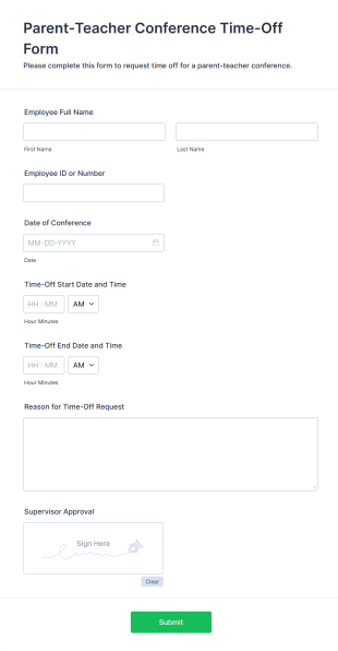 Parent Teacher Conference Time Off Form Form Template