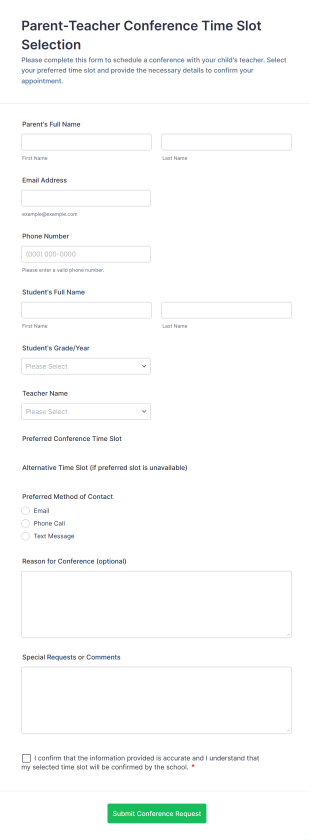 Parent Teacher Conference Time Slot Selection Form Template