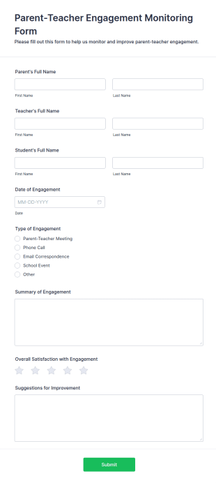 Parent Teacher Engagement Monitoring Form Template