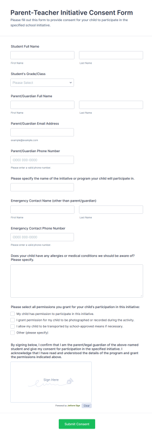 Parent Teacher Initiative Consent Form Template