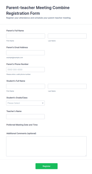 Parent Teacher Meeting Registration Form Template