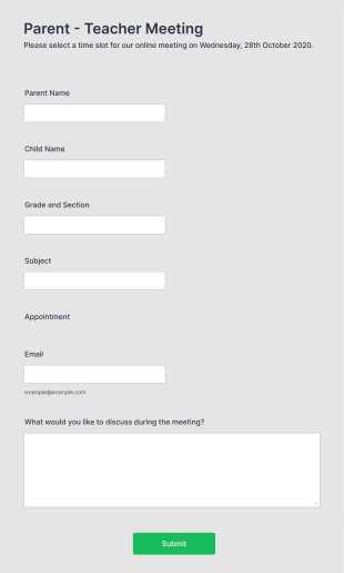 Parent Teacher Meeting Form Template