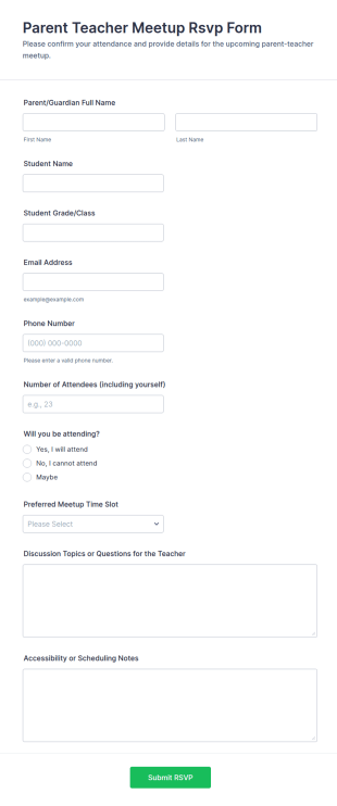 Parent Teacher Meetup RSVP Form Template