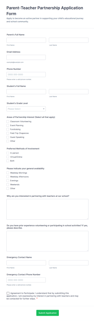Parent Teacher Partnership Application Form Template
