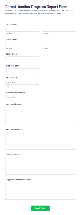 Parent Teacher Progress Report Form Template