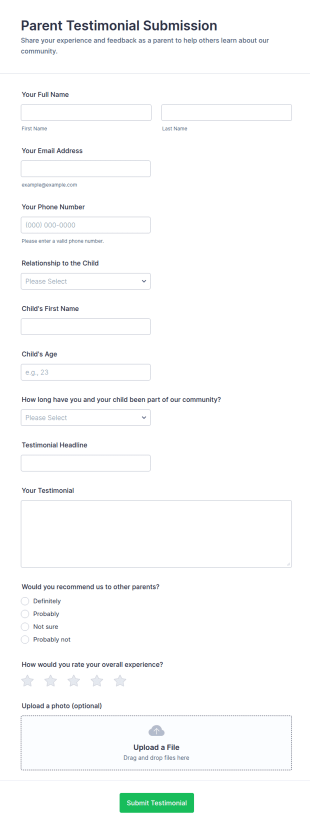 Parent Testimonial Submission Form Template
