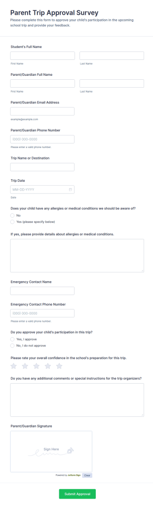 Parent Trip Approval Form Template