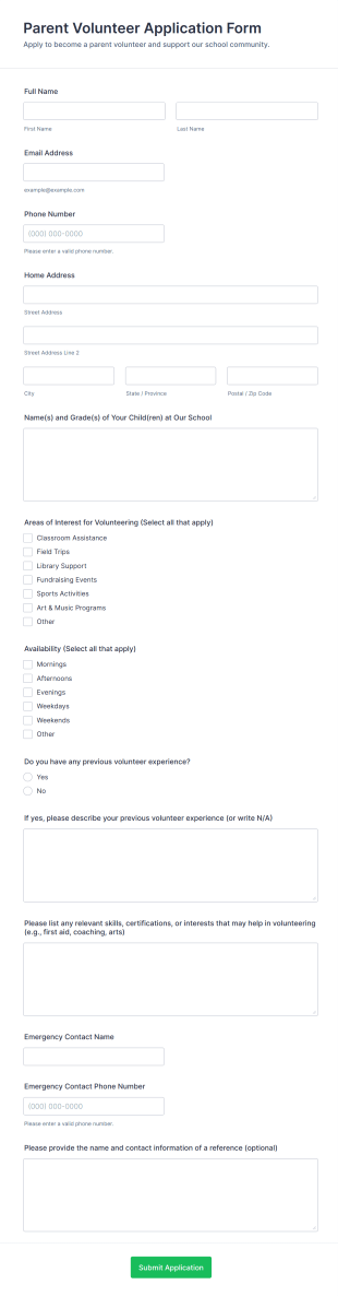 Parent Volunteer Application Form Template