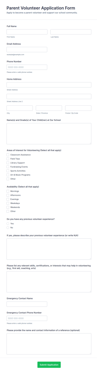 Parent Volunteer Application Form Template