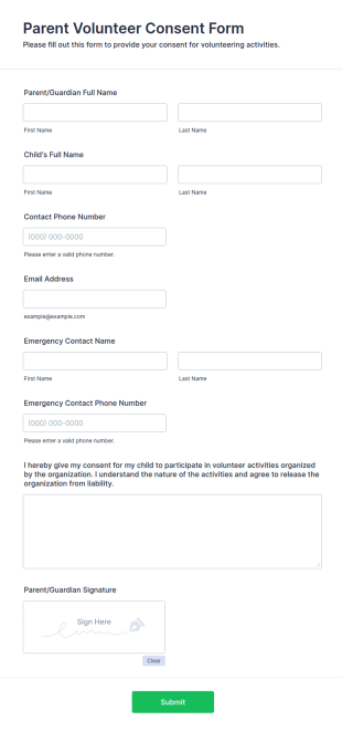 Parent Volunteer Consent Form Template