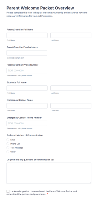 Parent Welcome Packet Overview Form Template