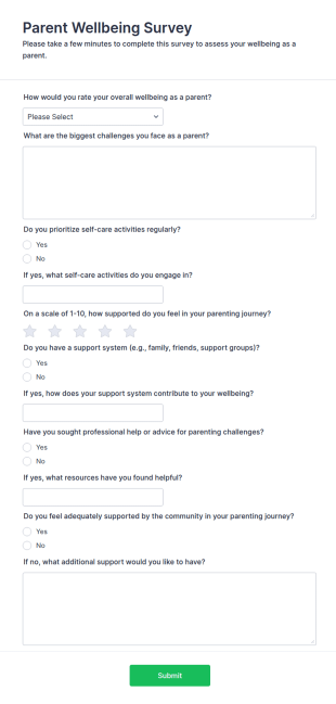 Parent Wellbeing Survey Form Template