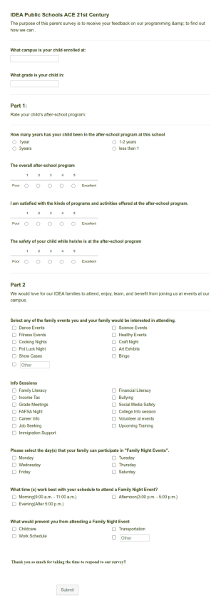 Public School Parent Survey Template